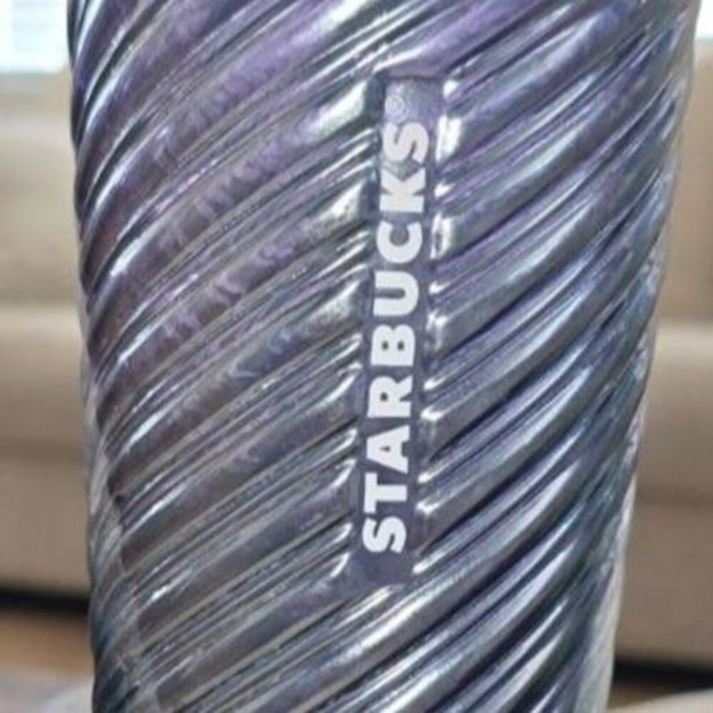 Starbucks Diagonal Swirl Cold Tumbler Blue Purply Iridescent Luster Finish 18oz - Picture 2 of 5
